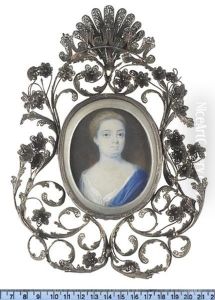 A Lady, Wearing White Chemise And Blue Mantle, Her Hair Upswept