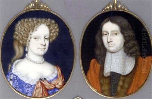 A Gentleman In Fur-bordered Red Coat, Embroidered Black Coat And Large Lace Collar, Shoulder-length Brown Hair (+ A Lady In Lace-bordered Gold-embroidered Blue Dress With Slashed Sleeves; 2 Works) by Mary Beale