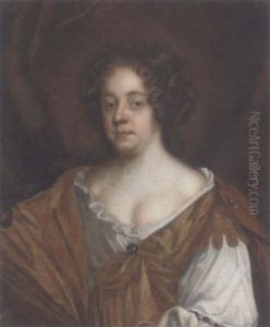 Portrait Of A Lady, Traditionally Identified As Moll Davies, In A Gold And White Dress, A Wood Beyond by Mary Beale