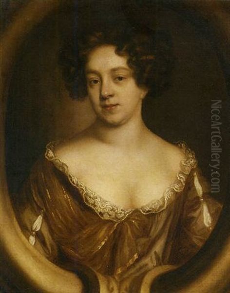 Portrait Of A Lady In A Brown Dress Trimmed With Lace - view 1