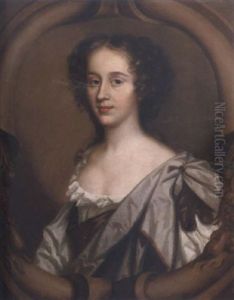 Portrait Of A Lady Wearing A White Dress With A Grey Wrap In A Carved Stone Oval