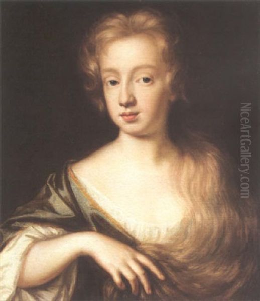Portrait Of A Lady Wearing A Grey Dress And Blue Robes - view 1