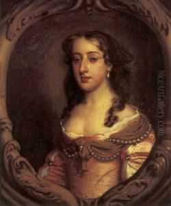 Portrait Of A Lady Wearing A Pink Dress With Pearl Decoration In A Carved Stone Oval