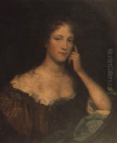 Portrait Of A Lady Wearing A Brown Dress And White Chemise - view 1