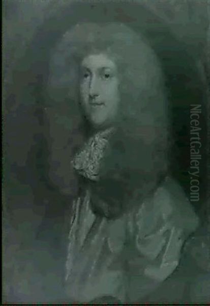 Portrait Of Edmund Lord Hobart, Bust Length, Wearing A Gold Satin Cloak And A White Cravat, In A Painted Cartouche - view 1