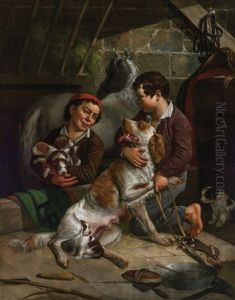 Dog And Her Puppies by James Henry Beard