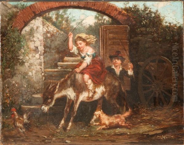 Children Riding Mule - view 1