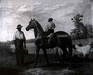 Thoroghbred And Two Grooms