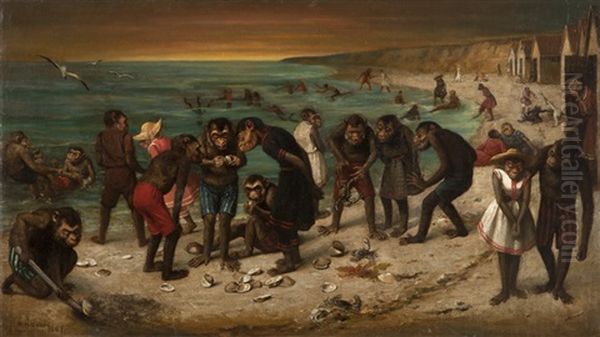 Anthropomorphized Monkeys At The Beach - view 1