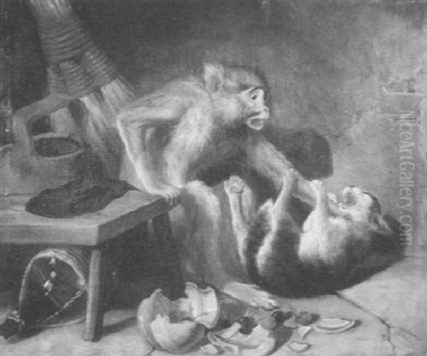 Mischief (an Interior Scene With Monkey And Cat) - view 1