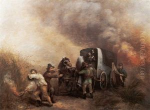 Covered Wagon On The Prairie On Fire