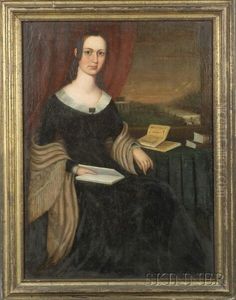 Portrait Of A Young Lady Holding A Book, Seated Before A Landscape Portrait Of A Young Lady Holding A Book, Seated Before A Landscape