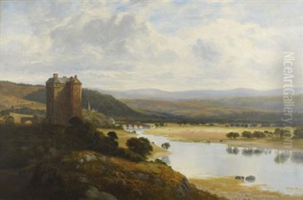 A Highland River Landscape With Tower - view 1