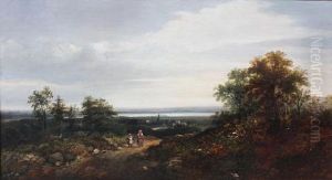 Figures On A Hill, Overlooking A Town Near An Estuary