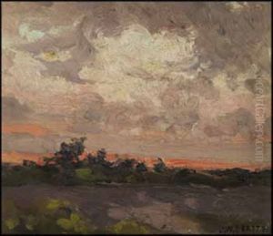 Field At Sunset by John William Beatty