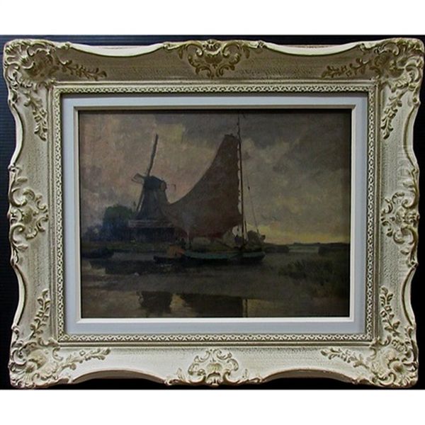Untitled (evening Scene With Boaters And Windmill) - view 1