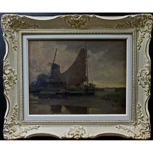 Untitled (evening Scene With Boaters And Windmill)