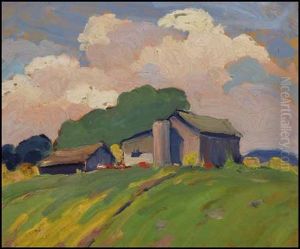 Farmhouse On A Hill by John William Beatty