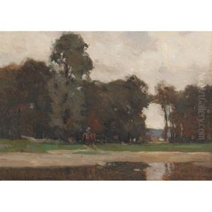 Horse And Rider In A Forest Clearing by John William Beatty