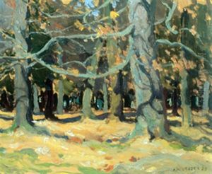 Woods In Autumn by John William Beatty