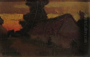 Cottage At Sunset by John William Beatty