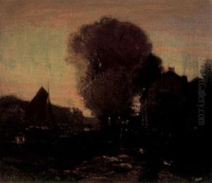 European Rural Scene At Dusk by John William Beatty