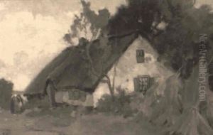 Figures By A Country Cottage by John William Beatty