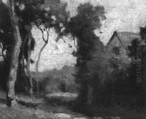Cottage On A Lane With Trees by John William Beatty