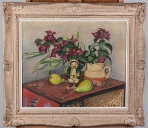 Table Japonisante Avec Fleurs, Marionnette Et Poires by Alcide-Marie le Beau