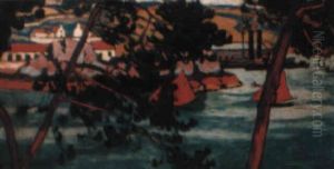 Le Port Aux Voiles Rouges by Alcide-Marie le Beau