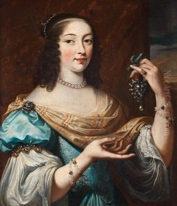 Portrait Of A Woman In A Blue Dress With Lots Of Jewellery