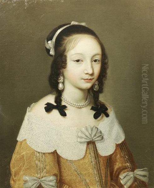 Portrait Of A Lady, Bust-length, In A Gold Dress And Lace Collar - view 1