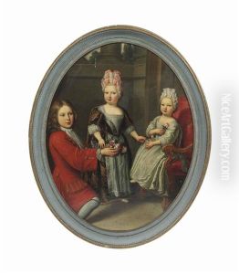 Portrait Of A Young Man And Two Girls In An Interior by Charles Beaubrun