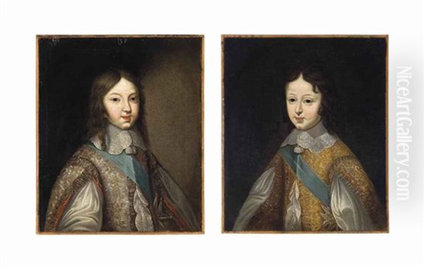 Portrait Of A Boy, Half-length, In A Gold-embroidered White Doublet With Slashed Sleeves And A Blue Ribbon And Portrait Of A Boy, Half-length (pair) - view 1