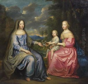 Group Portrait Of Anne Of Austria, Widow Of The French King, Maria Theresa Of Spain, The Queen Of France, And The Grand Dauphin by Charles Beaubrun