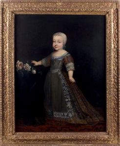 Portrait D'enfant Tenant Un Bouquet De Roses by Charles Beaubrun