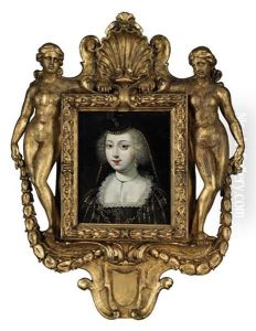 Portrait Of A Lady, In A Gold-embroidered Black Dress With Lace Trim
