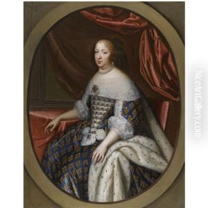Portrait Of Anne Of Austria, Queen Of France, Seated, Dressed In An Ermine Gown by Charles Beaubrun