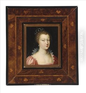 A Portrait Of A Noble Lady, Possibly Anna Of Austria (1601-1666), Head And Shoulders, Wearing A Red Dress With A Lace Collar, Pearl Jewellery And A Pearl Crown