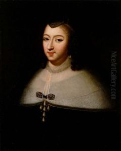 Portrait Of Anne Of Austria In A Black Dress With A White Collar And A Black Headdress