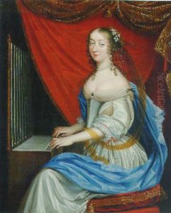 Portrait Of A Lady As Saint Cecilia In A White Dress And A Blue Wrap, Playing An Organ