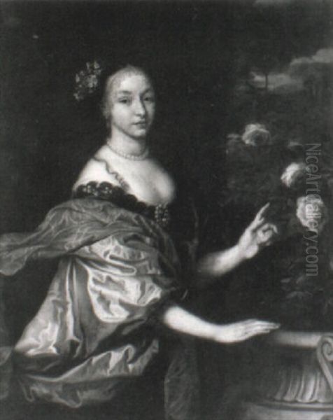 Portrait De Femme Devant Un Bouquet De Roses - view 1