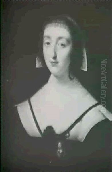 Portrait Of A Lady, Said To Be Mme. De Montmorency, Half    Length, Wearing A Black And White Costume And Headdress - view 1