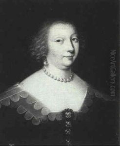 Potrait Of A Lady, Bust Length, Wearing A Black Gown        Decorated With Pearl Clusters... by Charles Beaubrun
