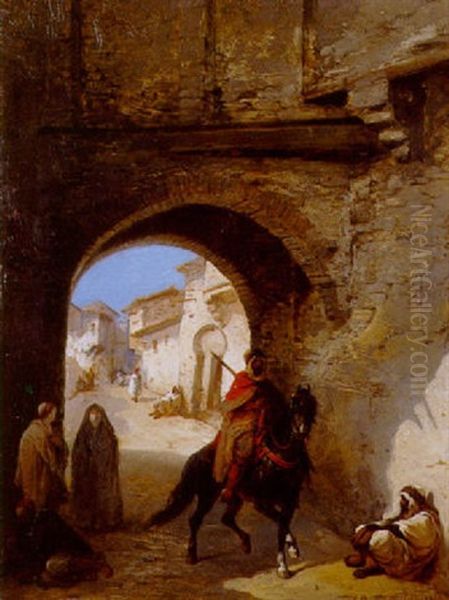 Cavalier Passant Sous Une Porte De Ville - view 1