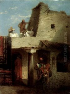 La Terrasse A Khanga-sidi-nadji, Province De Constantine by Jean-Adolphe Beauce
