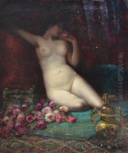 Nu Au Jete De Fleurs Et Au Pot Japonais by Jean Beauduin