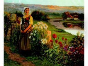 Girl Resting At A Garden Wall