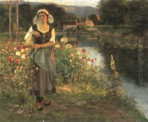 Peasant Girl In A Flower Garden by Jean Beauduin