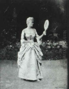 Elegant Lady In A Garden Peering Into A Mirror Elegant Lady In A Garden Peering Into A Mirror